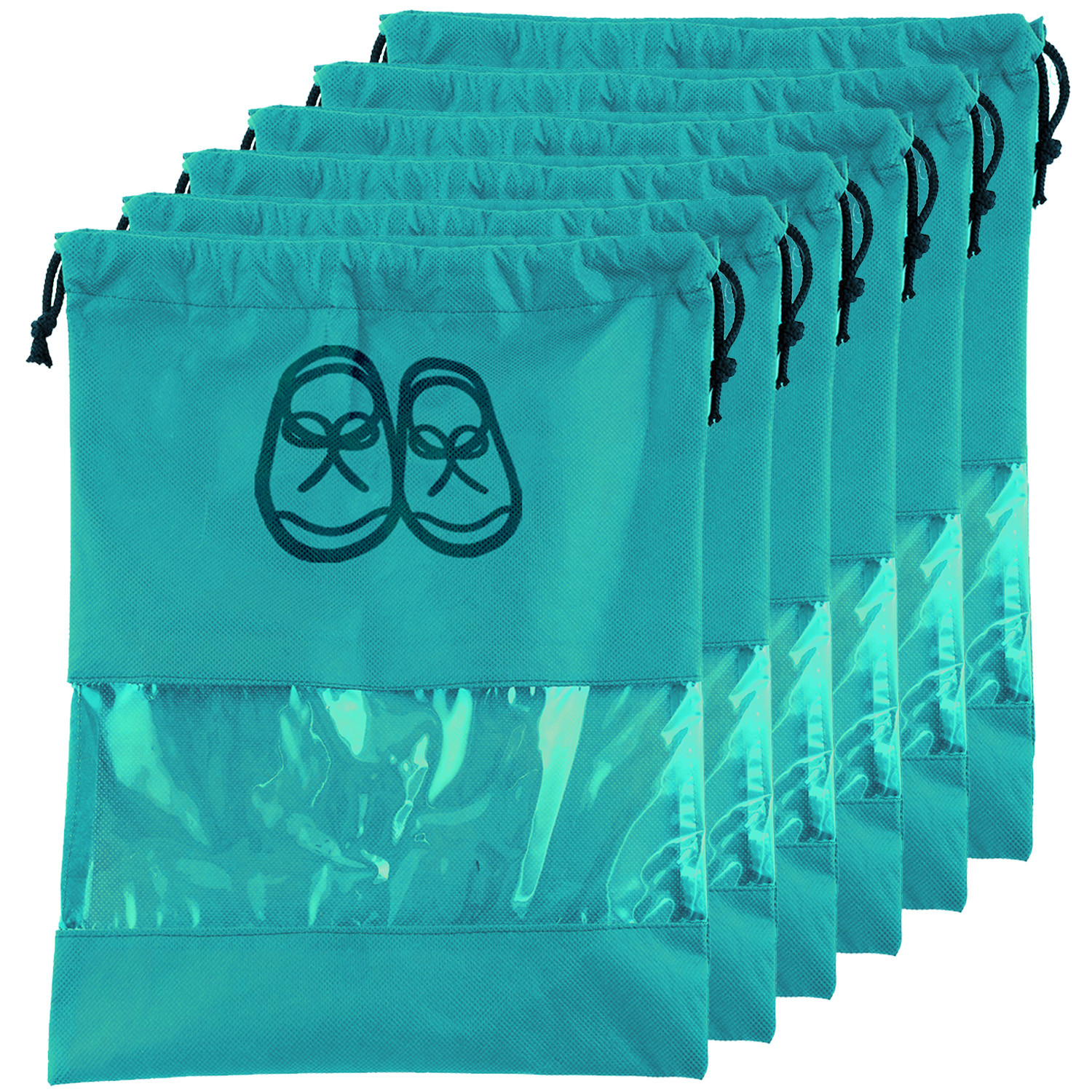Kuber Industries Non Woven Waterproof & Portable Drawstring Shoe Cover With Transparent Window,(Blue)