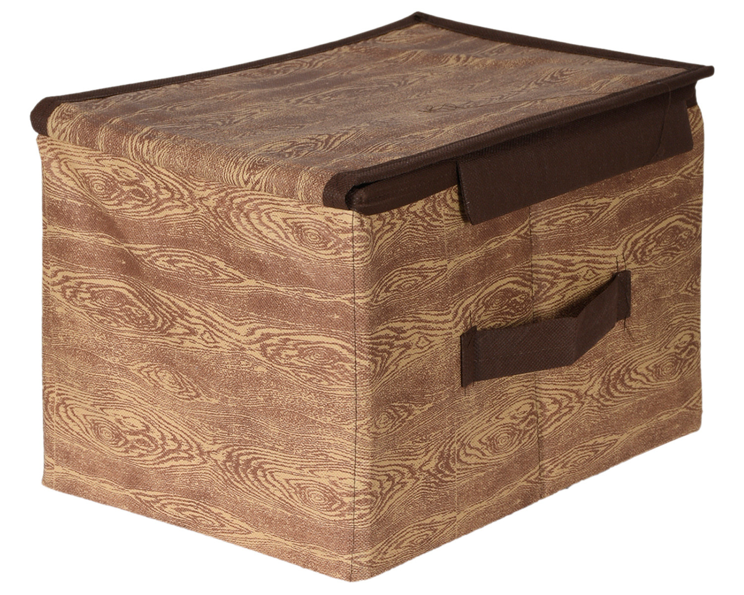 Kuber Industries Non-Woven Wooden Print Shirt Stacker With Handle & Lid (Brown)