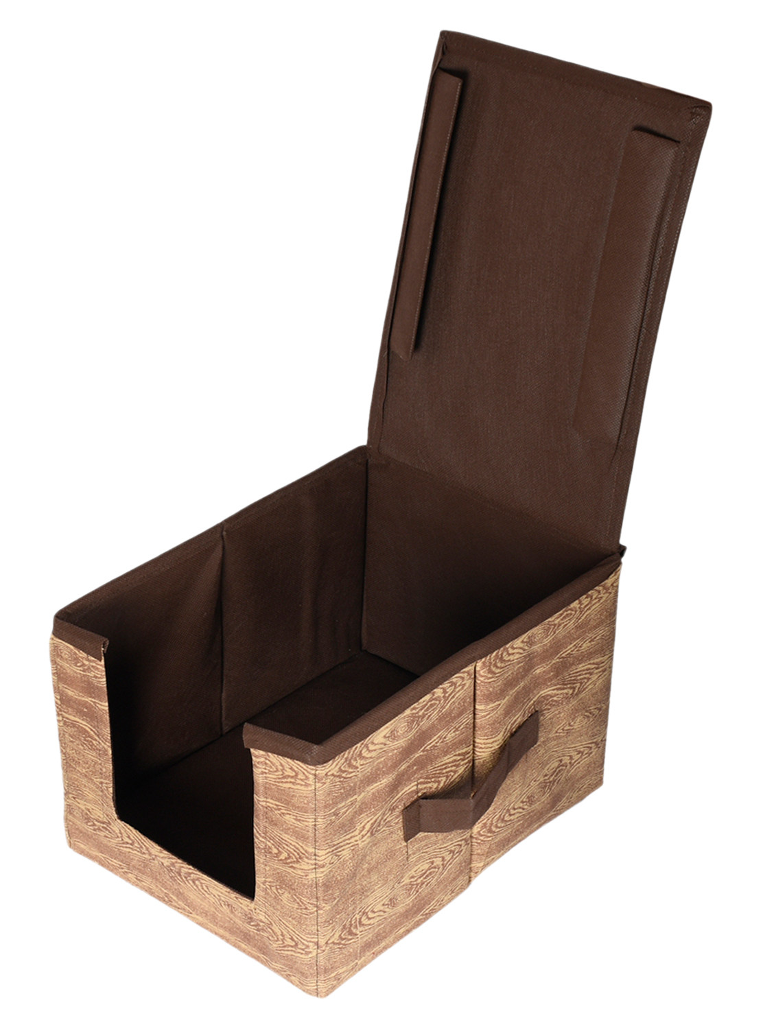 Kuber Industries Non-Woven Wooden Print Shirt Stacker With Handle & Lid (Brown)