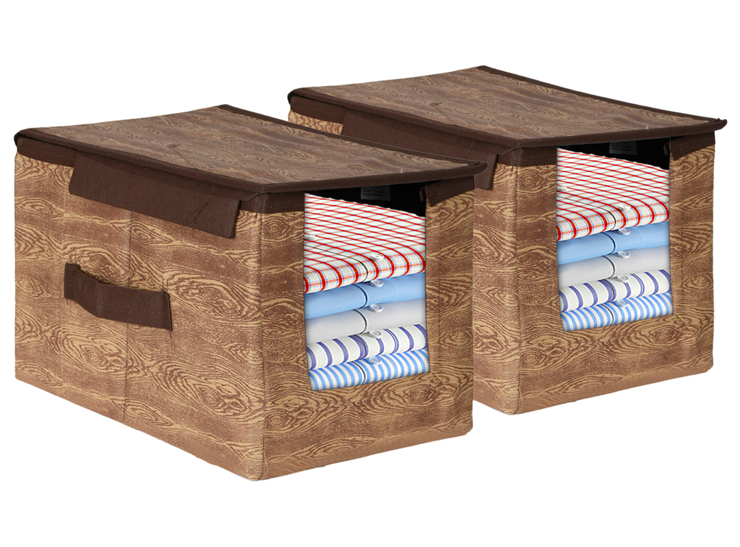 Kuber Industries Non-Woven Wooden Print Shirt Stacker With Handle & Lid (Brown)