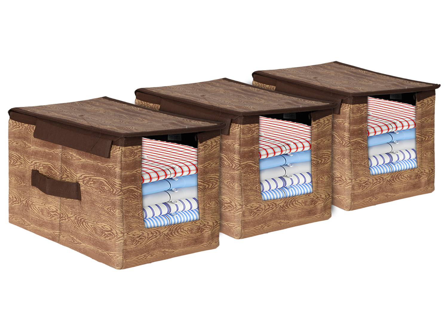 Kuber Industries Non-Woven Wooden Print Shirt Stacker With Handle & Lid (Brown)
