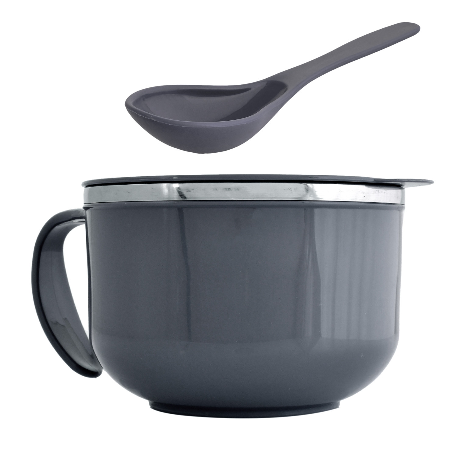 Kuber Industries Noodle  Soup Bowl Set  Steel Noodle Bowl with Spoon  Airtight Bowl for Pasta-Rice  Food Container  Office Bowl  Kitchen Bowl Set  600 ML  Gray