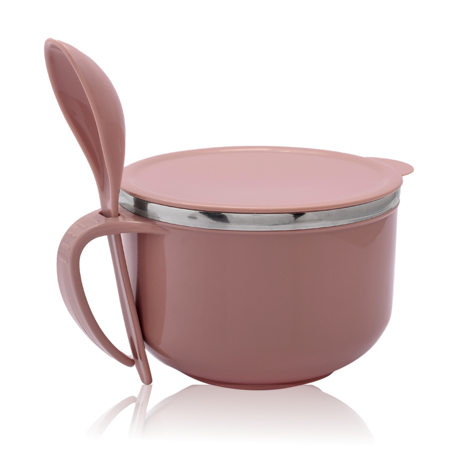 Kuber Industries Noodle & Soup Bowl Set | Steel Noodle Bowl with Spoon | Airtight Bowl for Pasta-Rice | Food Container | Office Bowl | Kitchen Bowl Set | 600 ML | Brown