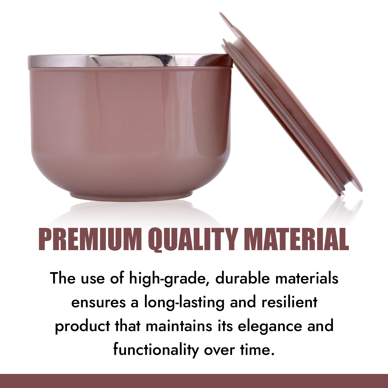 Kuber Industries Noodle & Soup Bowl Set | Steel Noodle Bowl with Spoon | Airtight Bowl for Pasta-Rice | Food Container | Office Bowl | Kitchen Bowl Set | 600 ML | Brown