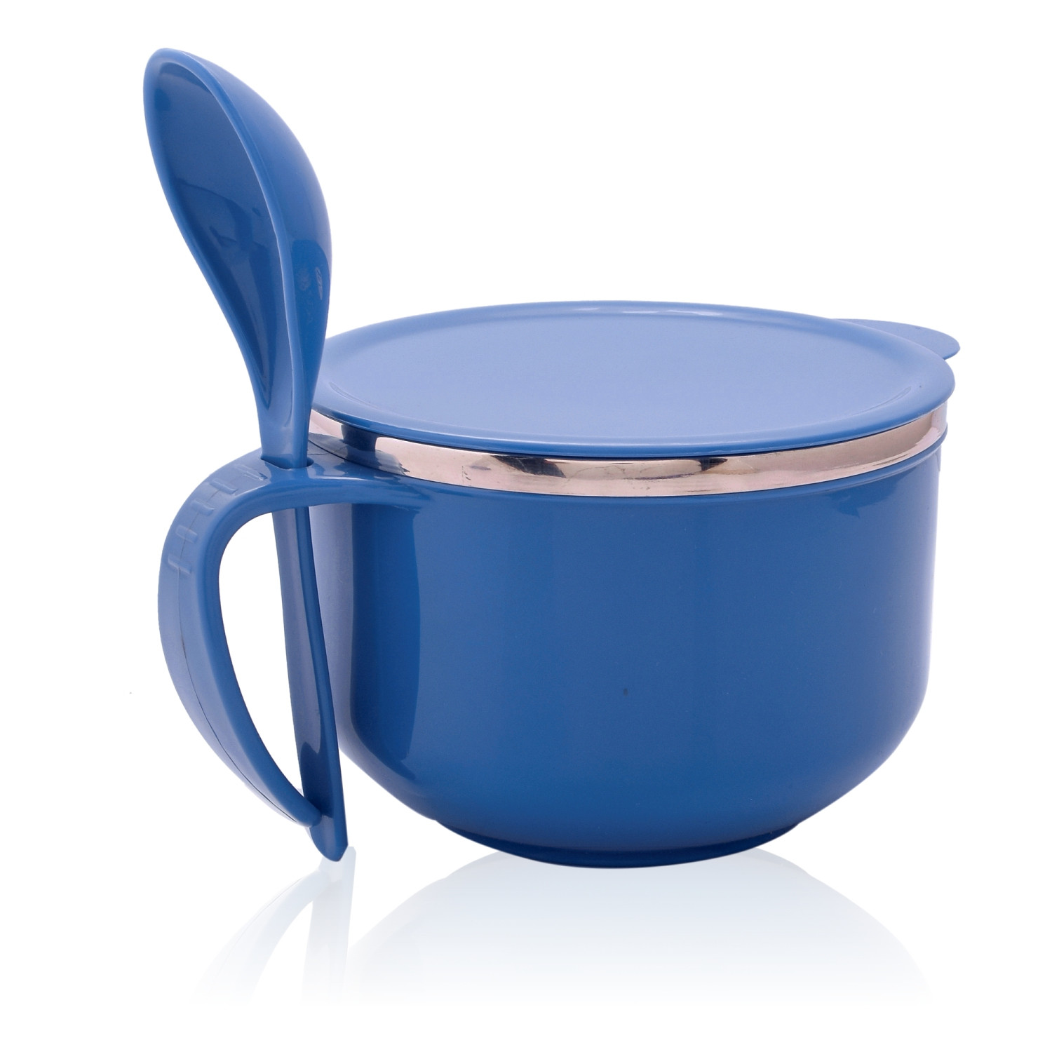 Kuber Industries Noodle & Soup Bowl Set | Steel Noodle Bowl with Spoon | Airtight Bowl for Pasta-Rice | Food Container | Office Bowl | Kitchen Bowl Set | 600 ML | Blue