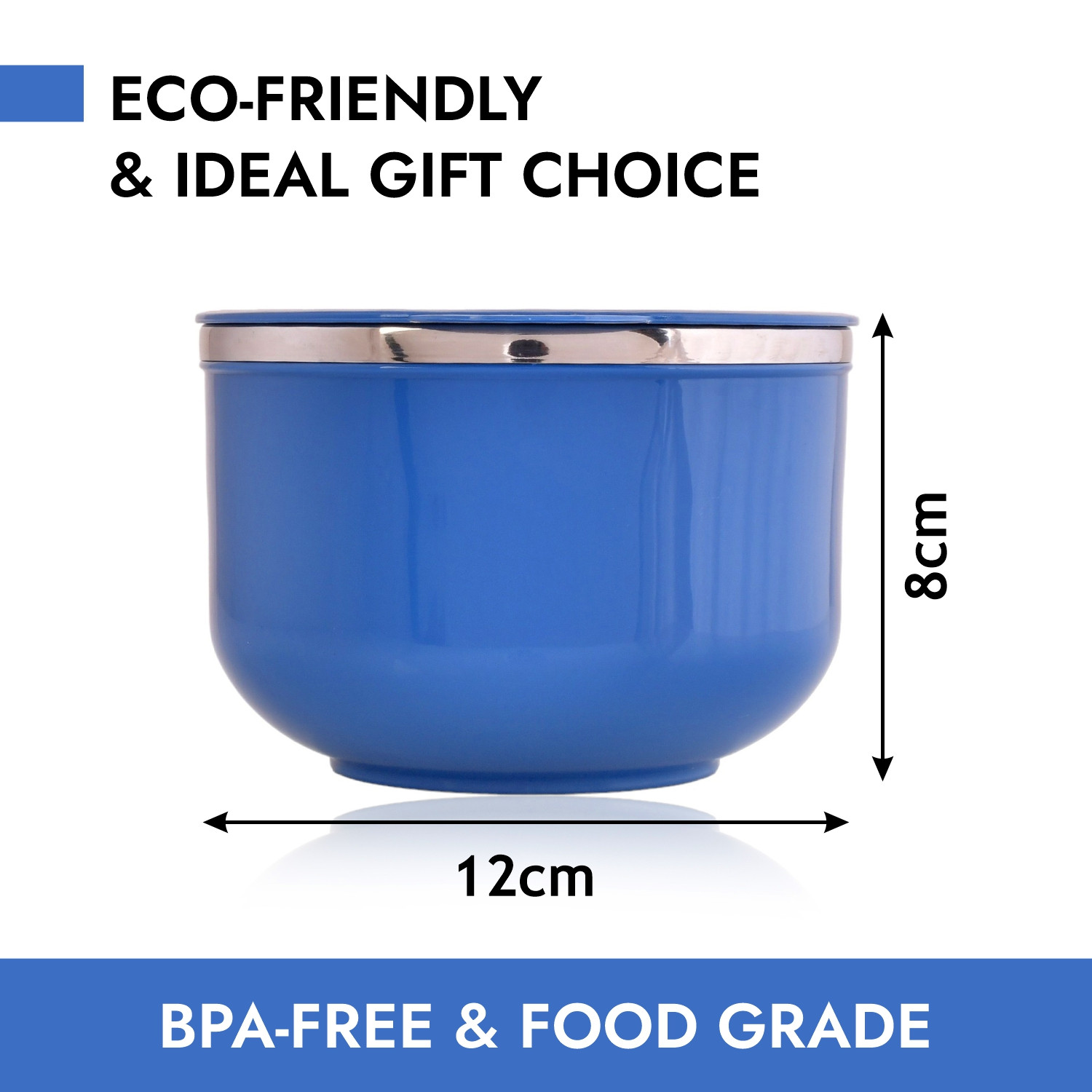Kuber Industries Noodle & Soup Bowl Set | Steel Noodle Bowl with Spoon | Airtight Bowl for Pasta-Rice | Food Container | Office Bowl | Kitchen Bowl Set | 600 ML | Blue