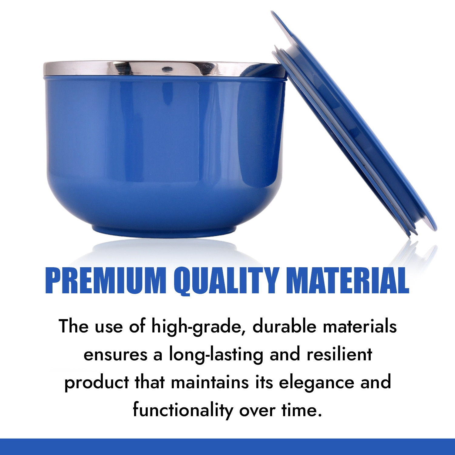 Kuber Industries Noodle & Soup Bowl Set | Steel Noodle Bowl with Spoon | Airtight Bowl for Pasta-Rice | Food Container | Office Bowl | Kitchen Bowl Set | 600 ML | Blue