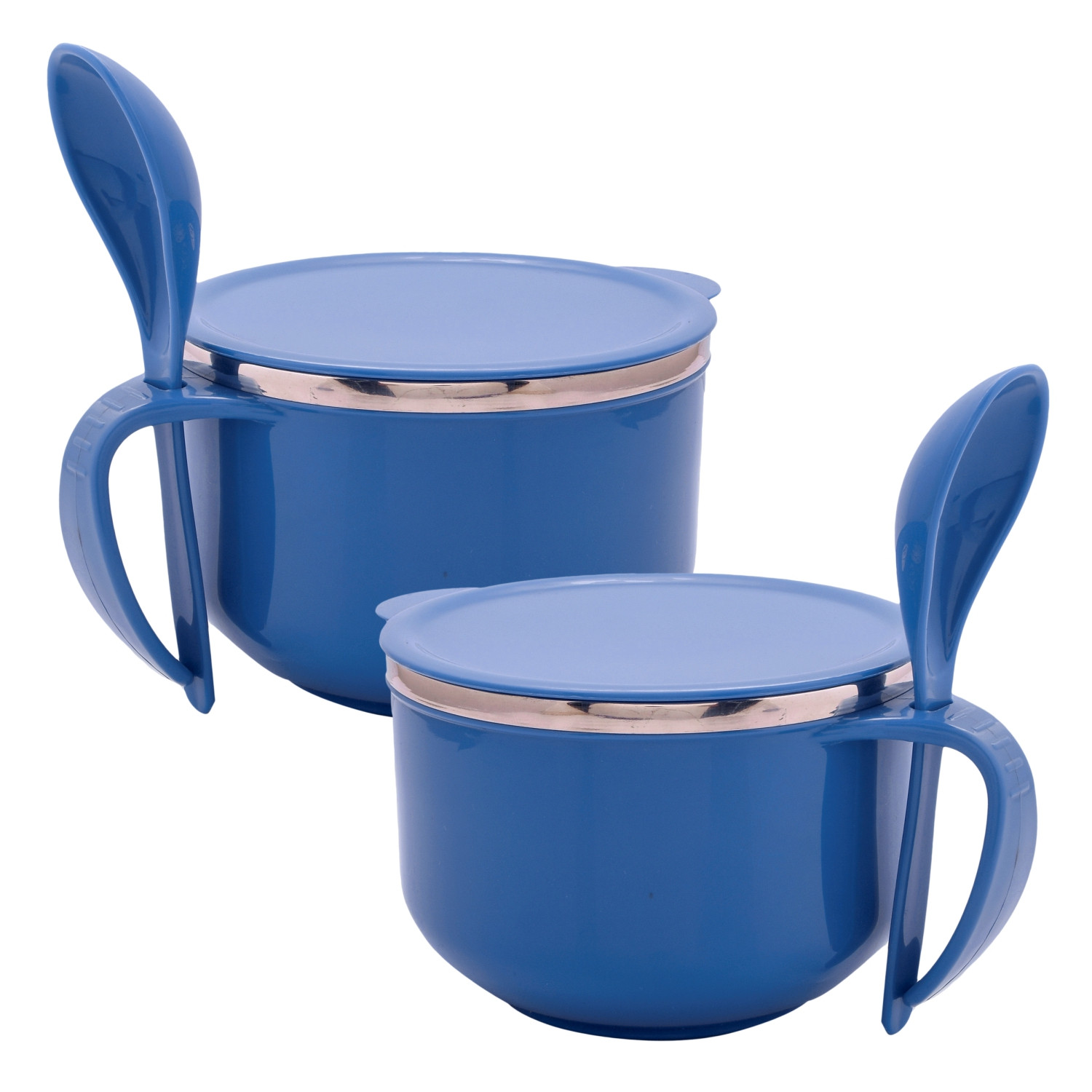 Kuber Industries Noodle & Soup Bowl Set | Steel Noodle Bowl with Spoon | Airtight Bowl for Pasta-Rice | Food Container | Office Bowl | Kitchen Bowl Set | 600 ML | Blue