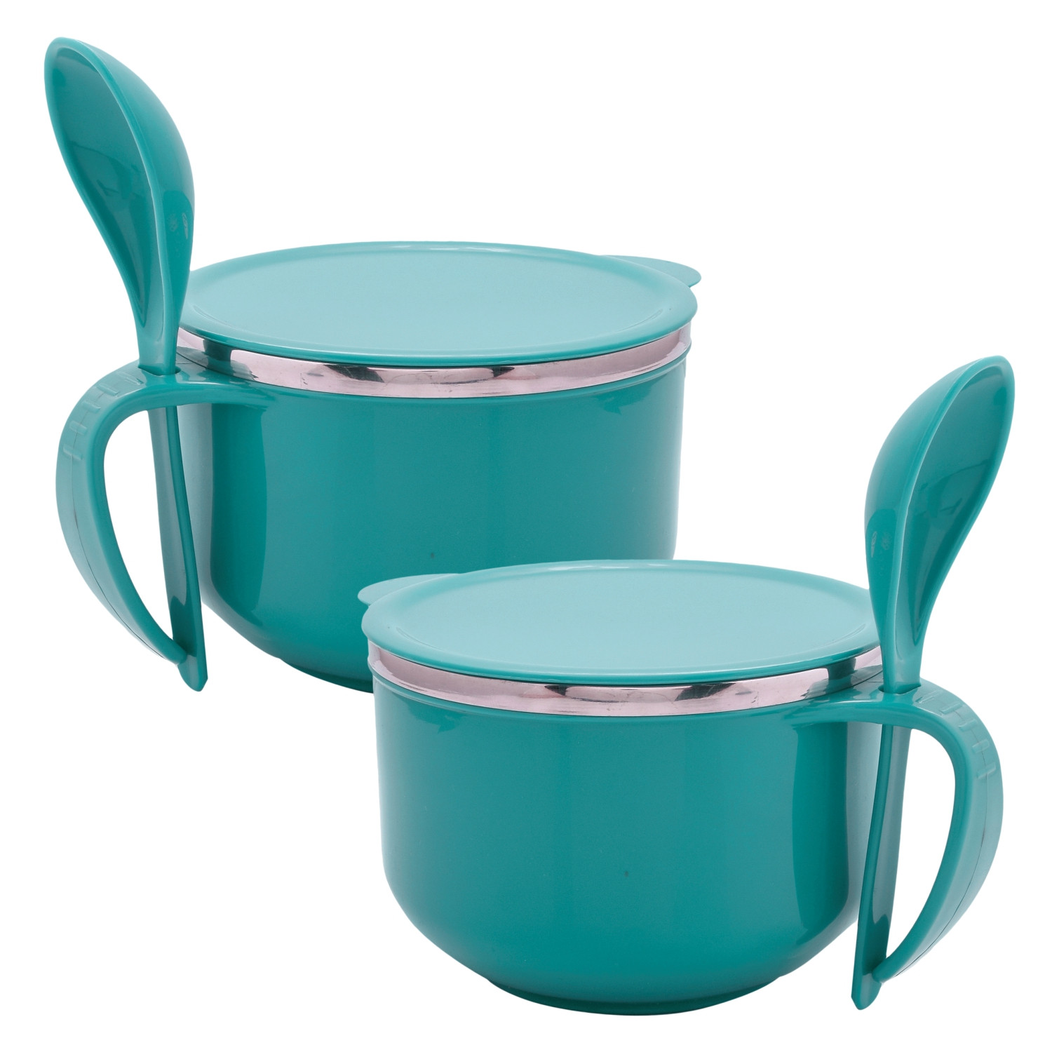 Kuber Industries Noodle & Soup Bowl Set | Steel Noodle Bowl with Spoon | Airtight Bowl for Pasta-Rice | Food Container | Office Bowl | Kitchen Bowl Set | 600 ML | Green