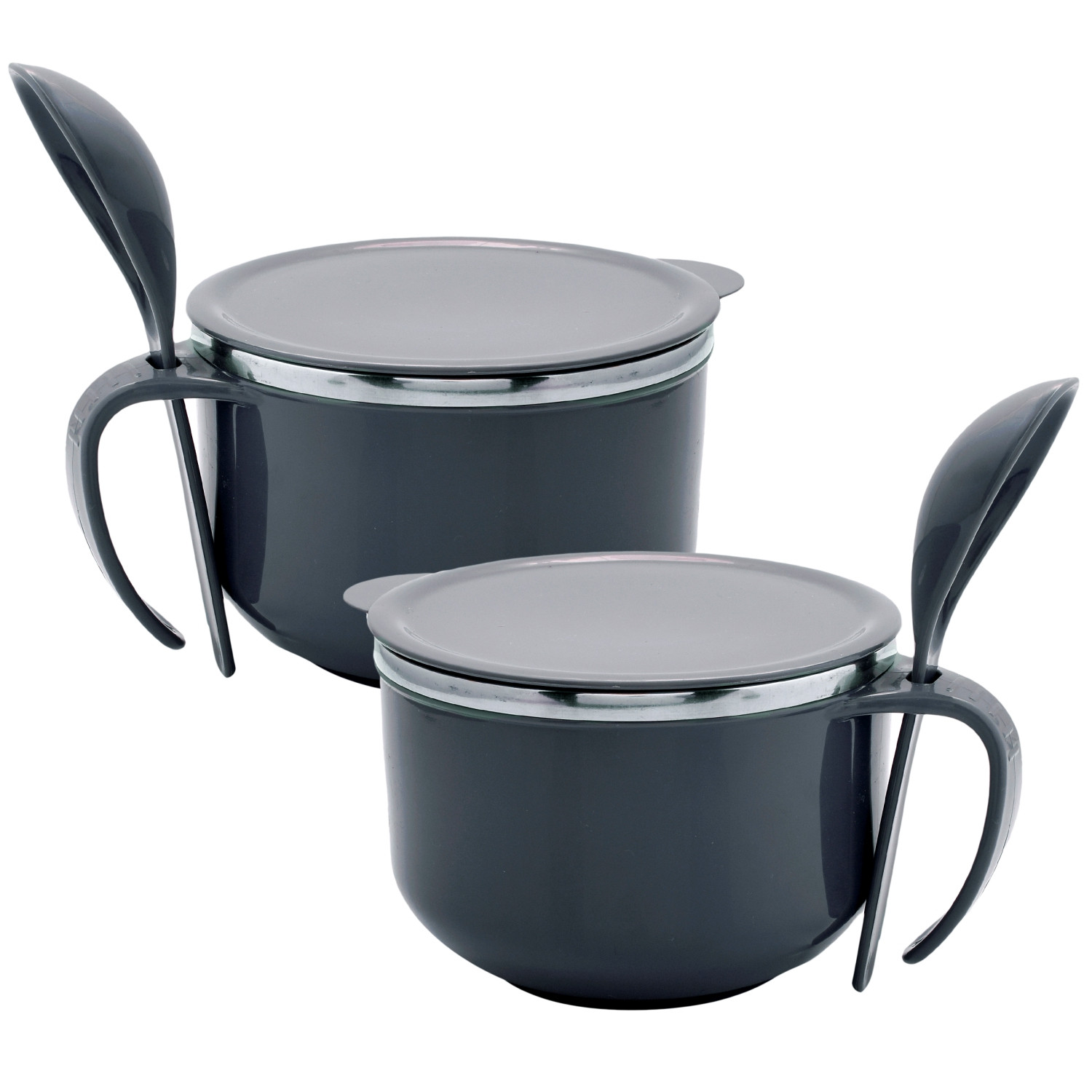 Kuber Industries Noodle & Soup Bowl Set | Steel Noodle Bowl with Spoon | Airtight Bowl for Pasta-Rice | Food Container | Office Bowl | Kitchen Bowl Set | 600 ML | Gray