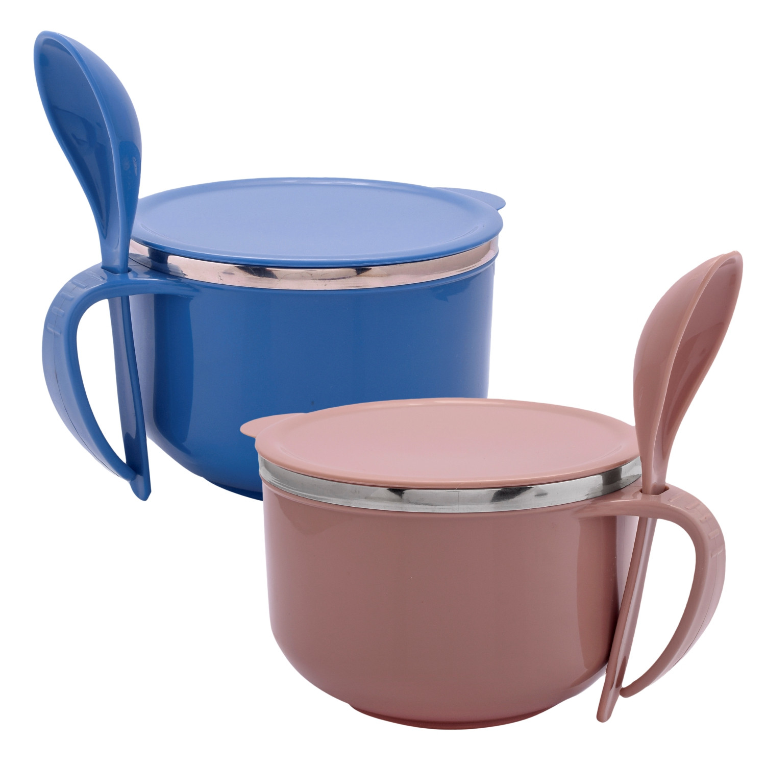 Kuber Industries Noodle & Soup Bowl Set | Steel Noodle Bowl with Spoon | Airtight Bowl for Pasta-Rice | Food Container | Office Bowl | Kitchen Bowl Set | 600 ML | Pack of 2 | Multicolor