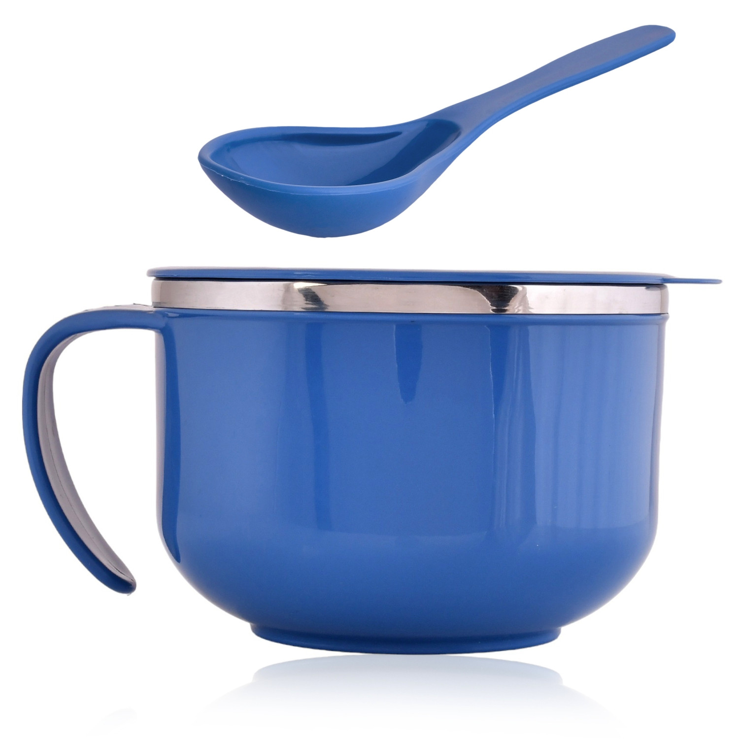 Kuber Industries Noodle & Soup Bowl Set | Steel Noodle Bowl with Spoon | Airtight Bowl for Pasta-Rice | Food Container | Office Bowl | Kitchen Bowl Set | 600 ML | Pack of 2 | Multicolor