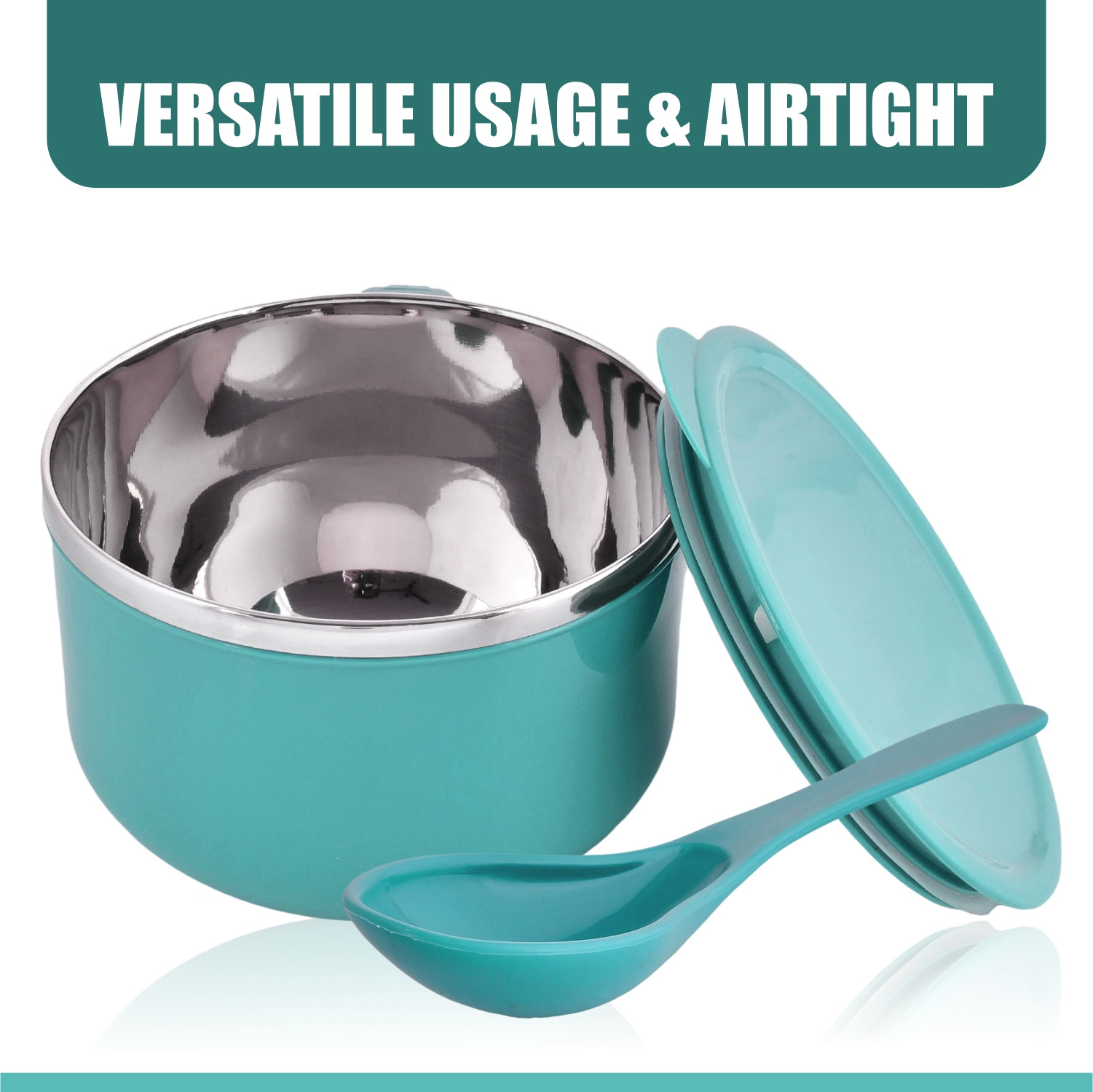 Kuber Industries Noodle & Soup Bowl Set | Steel Noodle Bowl with Spoon | Airtight Bowl for Pasta-Rice | Food Container | Office Bowl | Kitchen Bowl Set | 600 ML | Pack of 2 | Multicolor
