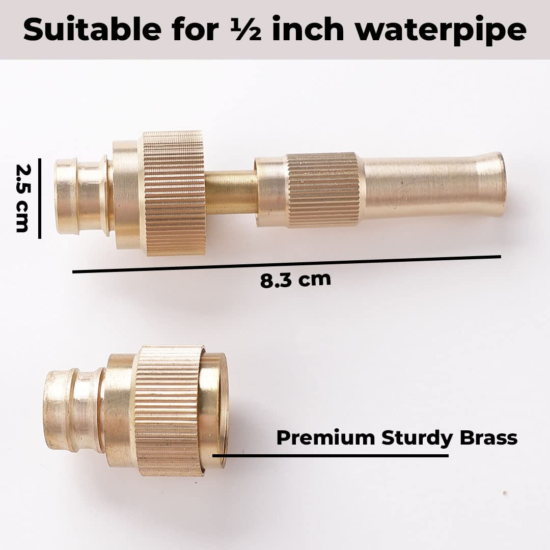 Kuber Industries Nozzle For Water Pipe|Comfortable Grip|Multiple Spray Modes|Brass Nozzle Water Spray Gun For Â½â€ Water Pipe|Ideal Pipe Nozzle For Car Wash,Gardening,& Other Uses|LH-8068|Golden