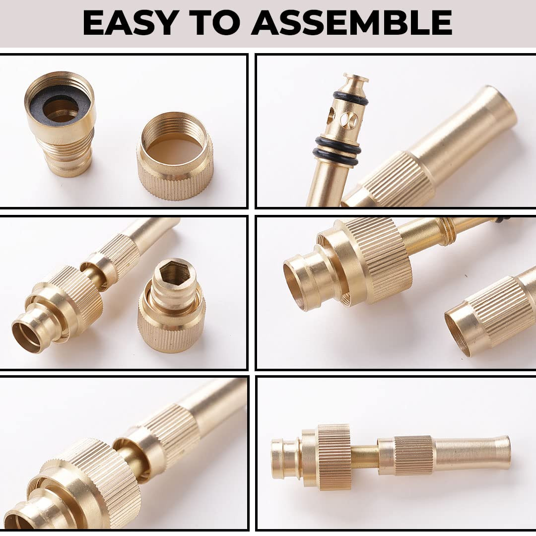 Kuber Industries Nozzle For Water Pipe|Comfortable Grip|Multiple Spray Modes|Brass Nozzle Water Spray Gun For Â½â€ Water Pipe|Ideal Pipe Nozzle For Car Wash,Gardening,& Other Uses|LH-8068|Golden