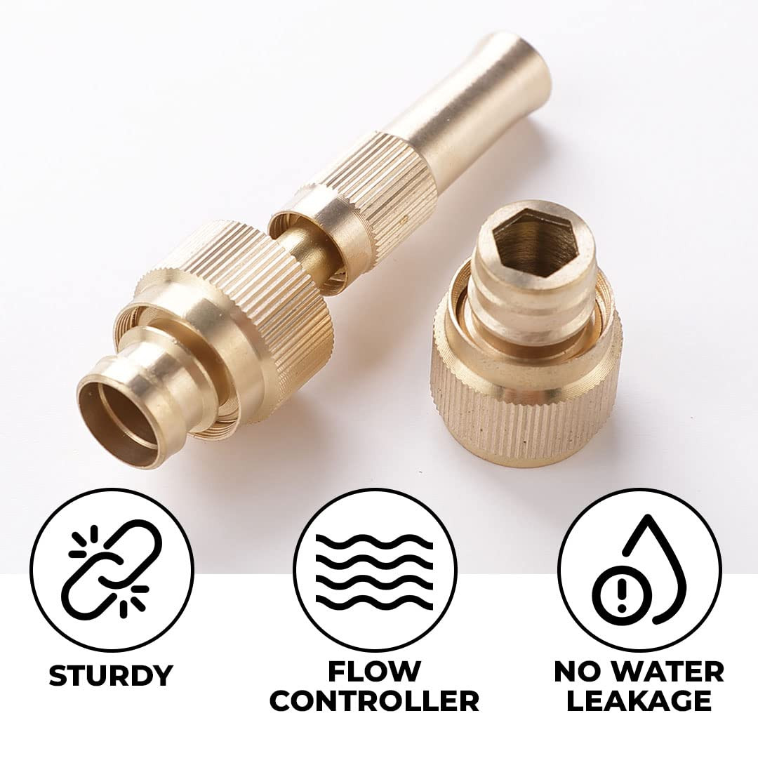 Kuber Industries Nozzle For Water Pipe|Comfortable Grip|Multiple Spray Modes|Brass Nozzle Water Spray Gun For Â½â€ Water Pipe|Ideal Pipe Nozzle For Car Wash,Gardening,& Other Uses|LH-8068|Golden