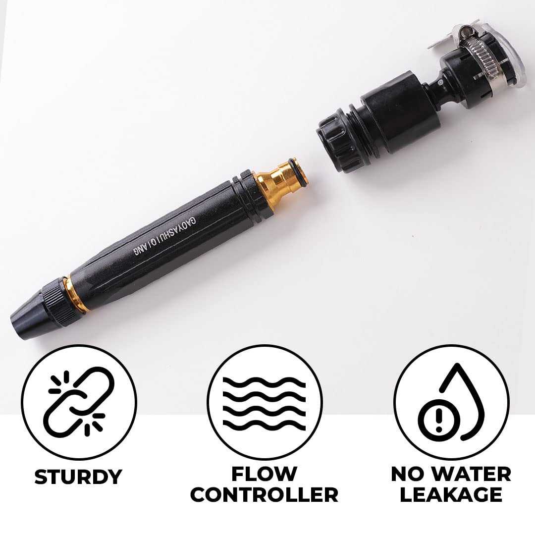 Kuber Industries Nozzle For Water Pipe|Non-Slip|Comfortable Grip|Multiple Spray Modes|Brass Nozzle Water Spray Gun For Â½â€ Water Pipe|Ideal Pipe Nozzle For Car Wash,Gardening,& Other Uses|Black