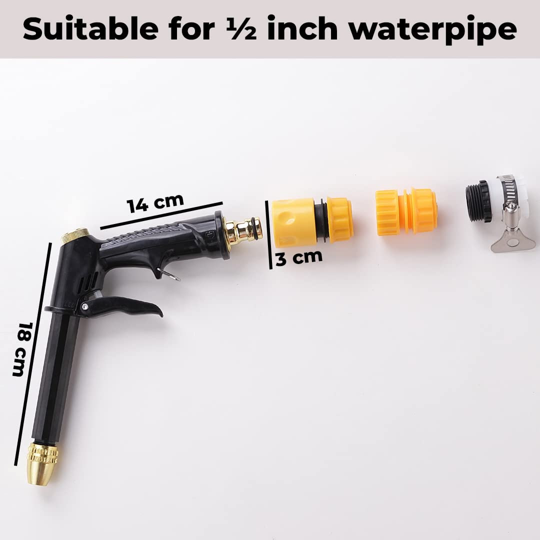 Kuber Industries Nozzle For Water Pipe|Non-Slip|Comfortable Grip|Multiple Spray Modes|Brass Nozzle Water Spray Gun For Â½â€ Water Pipe|Ideal Pipe Nozzle For Car Wash,Gardening,& Other Uses|Black