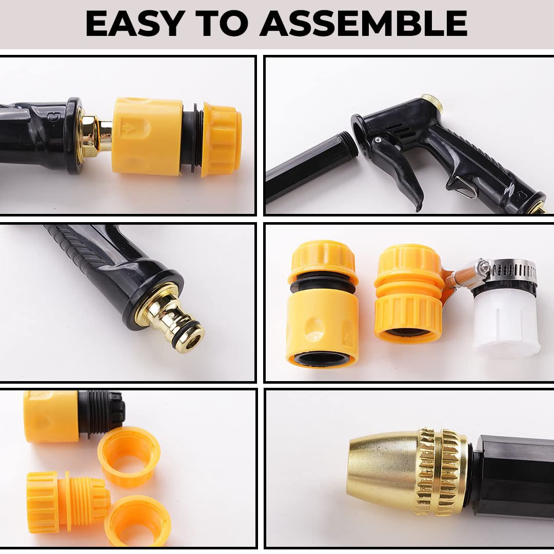 Kuber Industries Nozzle For Water Pipe|Non-Slip|Comfortable Grip|Multiple Spray Modes|Brass Nozzle Water Spray Gun For Â½â€ Water Pipe|Ideal Pipe Nozzle For Car Wash,Gardening,& Other Uses|Black