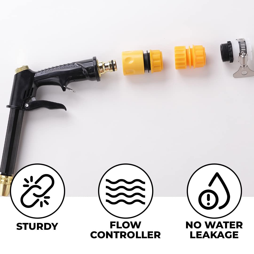 Kuber Industries Nozzle For Water Pipe|Non-Slip|Comfortable Grip|Multiple Spray Modes|Brass Nozzle Water Spray Gun For Â½â€ Water Pipe|Ideal Pipe Nozzle For Car Wash,Gardening,& Other Uses|Black