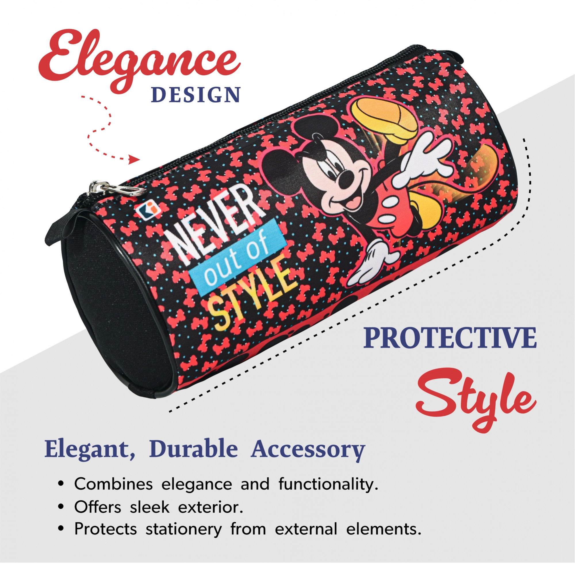 Kuber Industries Nylon Large Pen Pencil Pouch for Kids with Zip  Portable  Multipurpose Stationery Holder Organizer for School College  Office  Mickey Print - Black