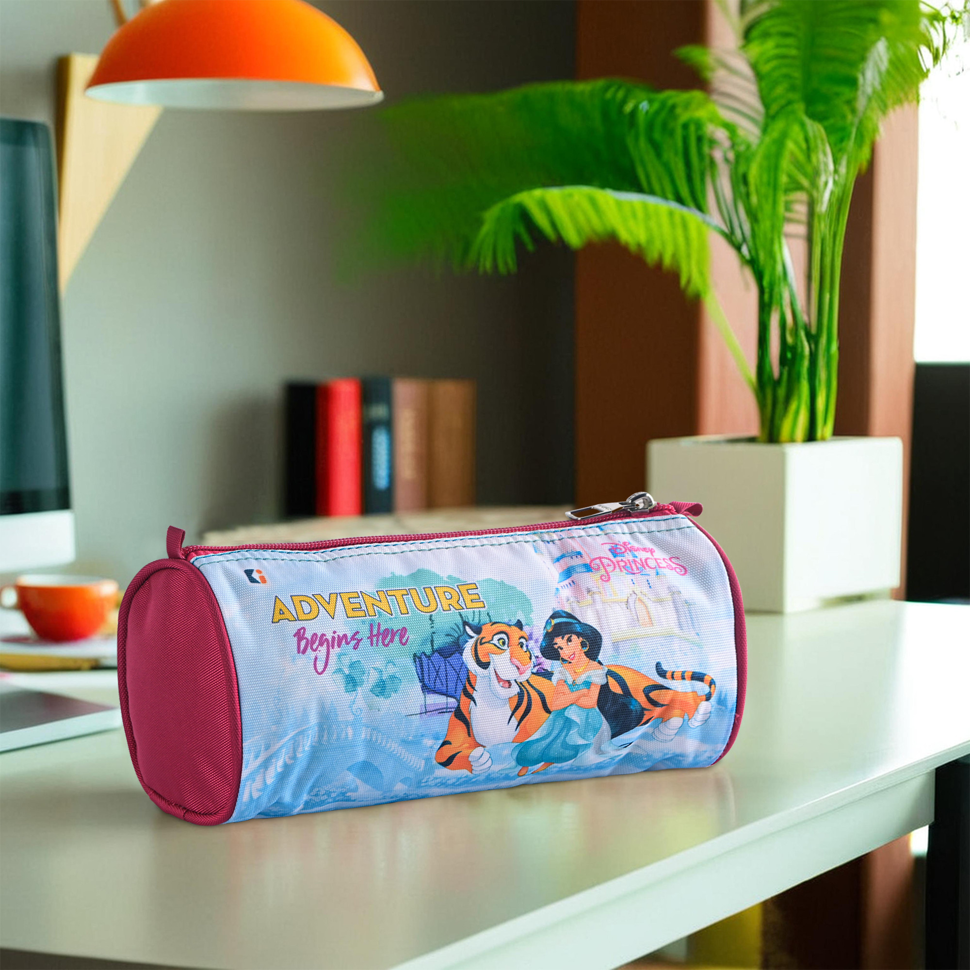 Kuber Industries Nylon Large Pen Pencil Pouch for School  Portable  Multipurpose Stationery Pouch Organizer for Boys and Girls  Princess Print - Pink  Blue