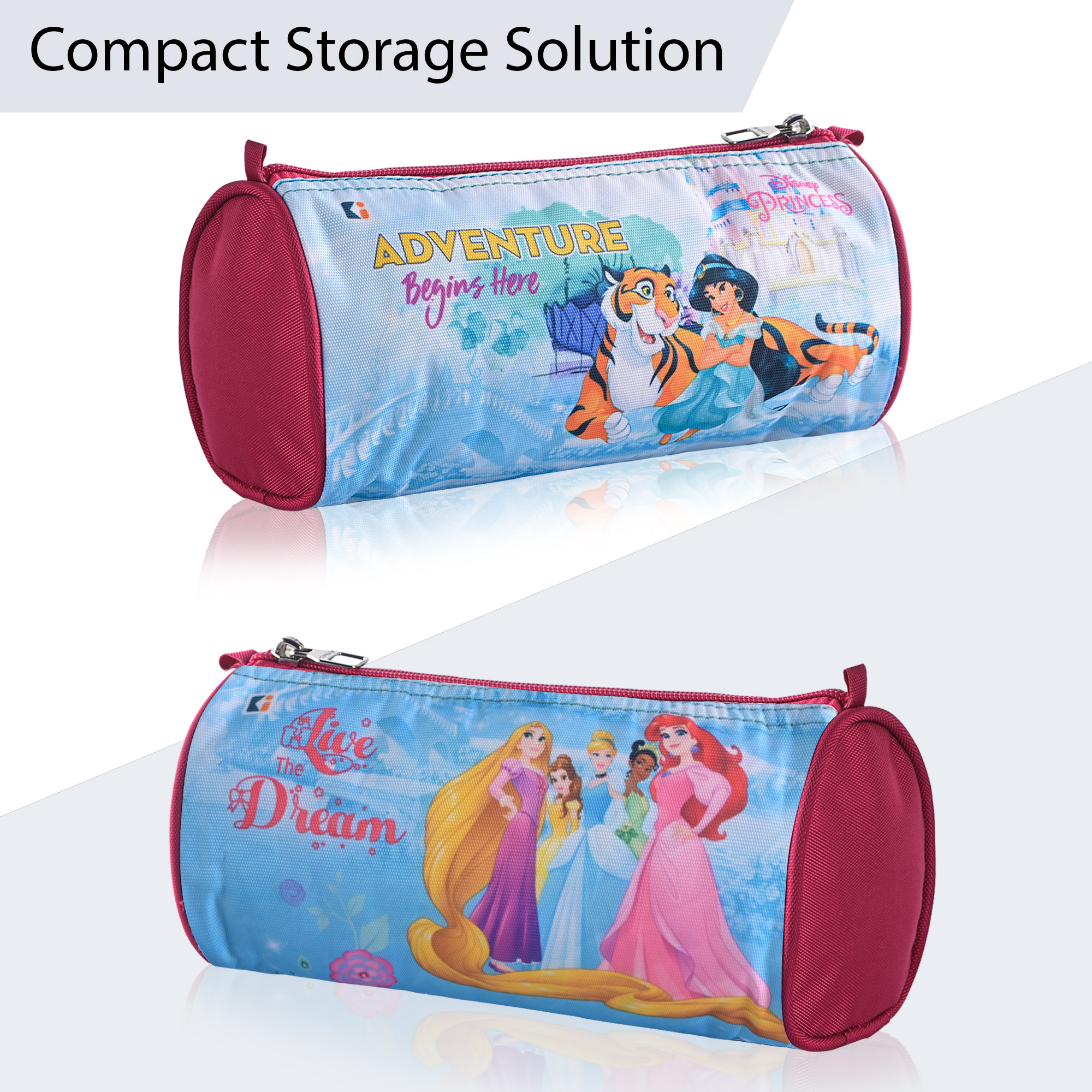 Kuber Industries Nylon Large Pen Pencil Pouch for School  Portable  Multipurpose Stationery Pouch Organizer for Boys and Girls  Princess Print - Pink  Blue