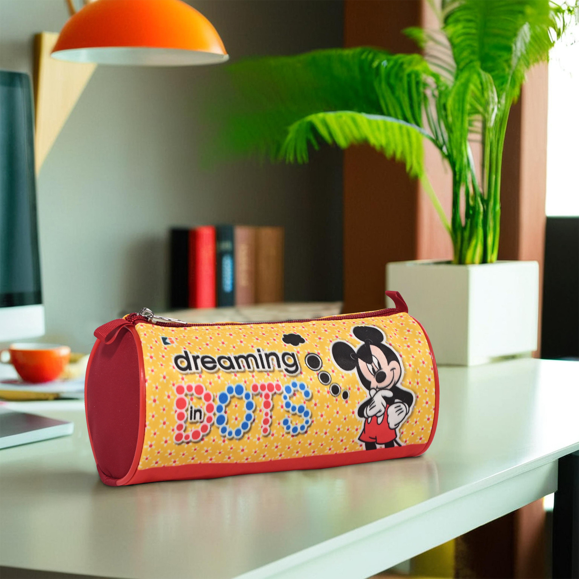 Kuber Industries Nylon Large Pen Pencil Pouch for School  Portable  Multipurpose Stationery Pouch Organizer for Boys and Girls  Dots Mickey Print - Yellow