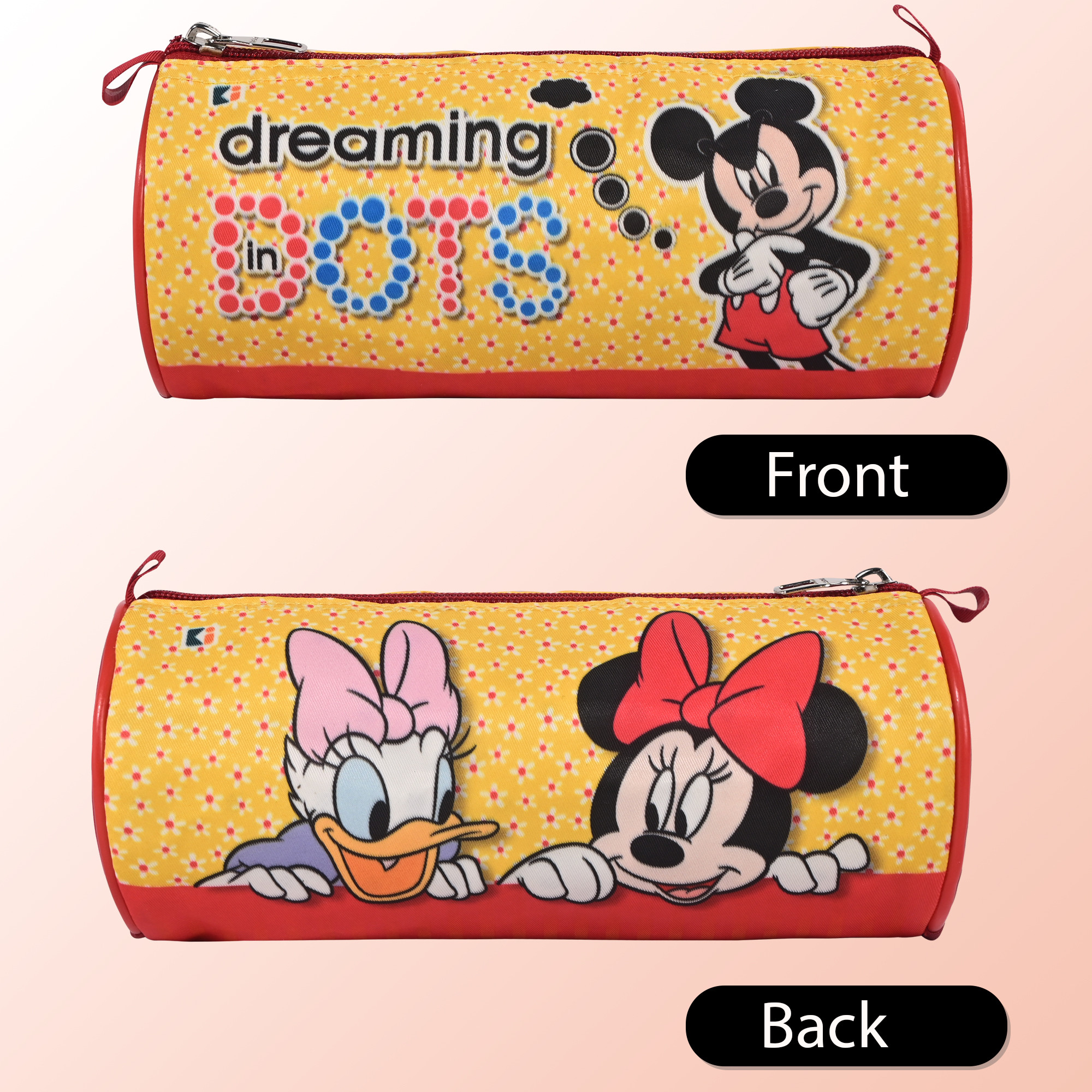 Kuber Industries Nylon Large Pen Pencil Pouch for School  Portable  Multipurpose Stationery Pouch Organizer for Boys and Girls  Dots Mickey Print - Yellow