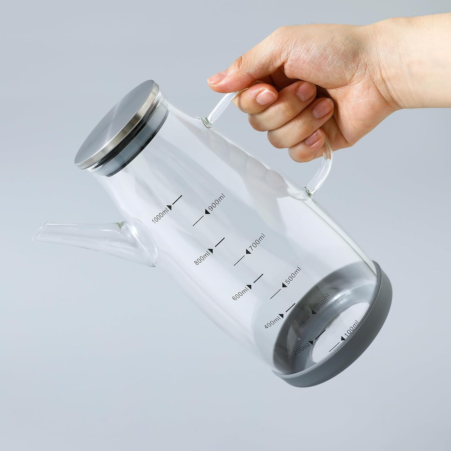 Kuber Industries Oil Dispenser | Borosilicate Oil containers for Kitchen | Oil Pourer | Glass Oil Dispenser Bottle with Cap and Handle | Oil Conatiner | 1000 ML | MRX-2307 | Transparent