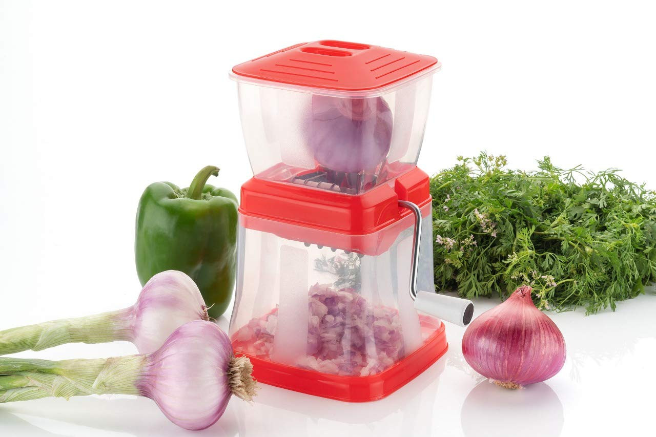 Kuber Industries Onion Cutter Chopper/Chilli Cutter/Vegetable Cutter/Mirchi Cutter/Nut Cutter/Dry Fruit Cutter With Lid (Red)