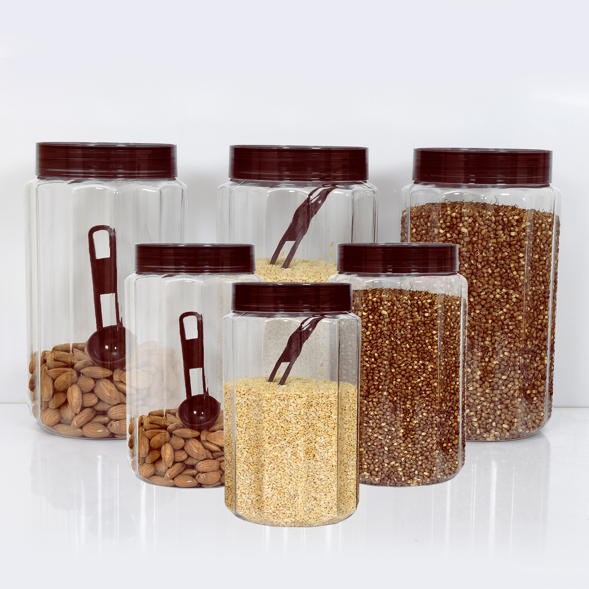 Kuber Industries Opal Airtight Food Storage Containers Kitchen Containers for Storage Set Plastic Storage Box for Kitchen Airtight Containers Storage Jar Set for Kitchen Storage (Set Of 6,800,1100 ml, Brown)
