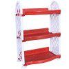 Kuber Industries Organising Rack|Unbreakable Plastic 3 Shelves Kitchen Storage Stand|Durable Wall Mounted Jar Kitchen Utensils Organizer (Red)