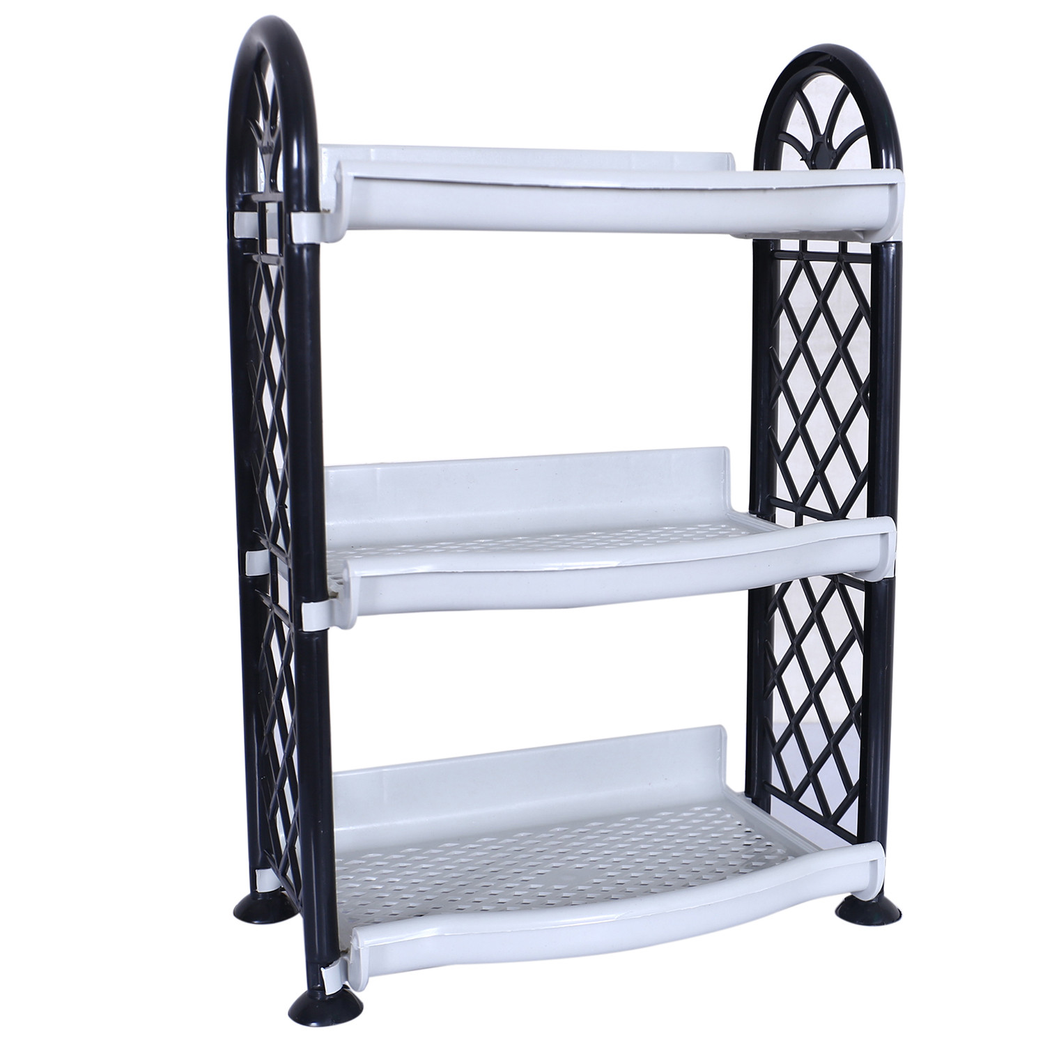 Kuber Industries Organising Rack|Unbreakable Plastic 3 Shelves Kitchen Storage Stand|Durable Wall Mounted Jar Kitchen Utensils Organizer (Gray)
