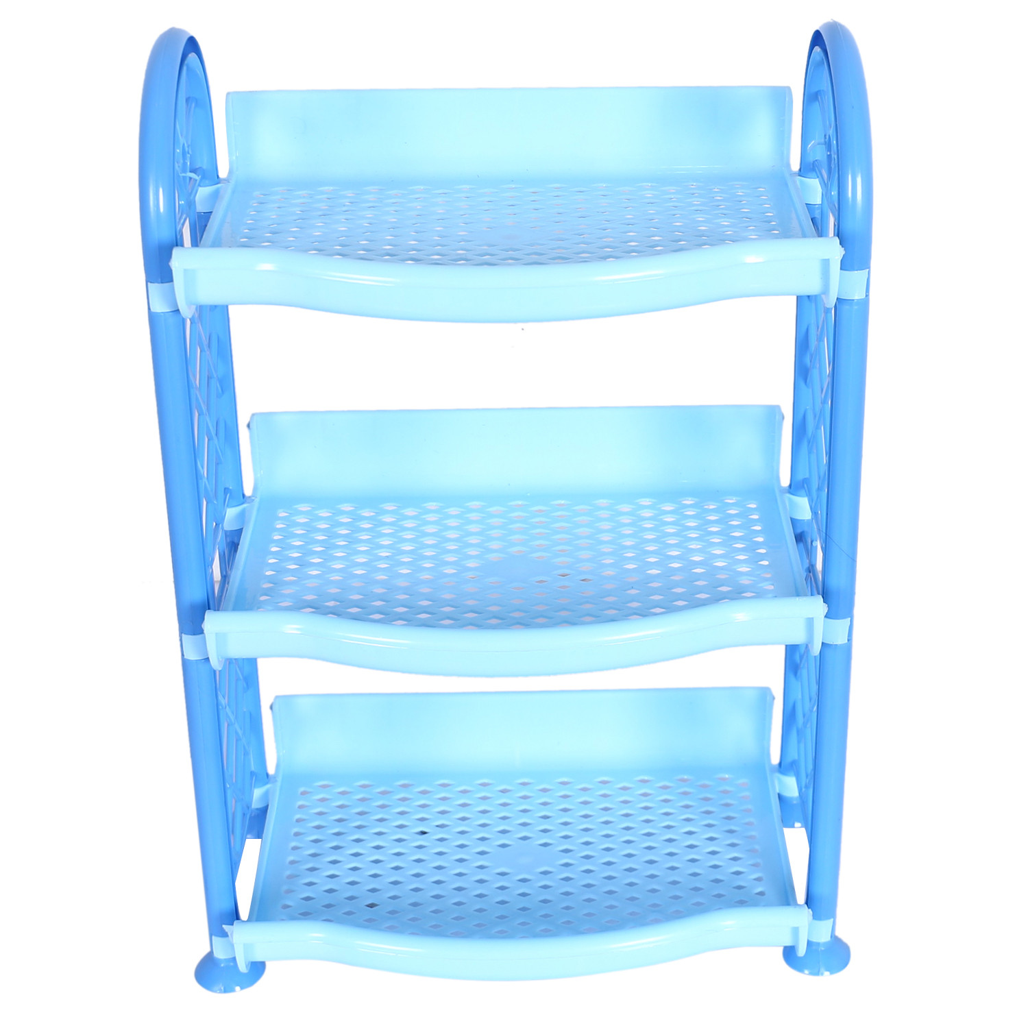 Kuber Industries Organising Rack|Unbreakable Plastic 3 Shelves Kitchen Storage Stand|Durable Wall Mounted Jar Kitchen Utensils Organizer,Pack of 2 (Red & Blue)