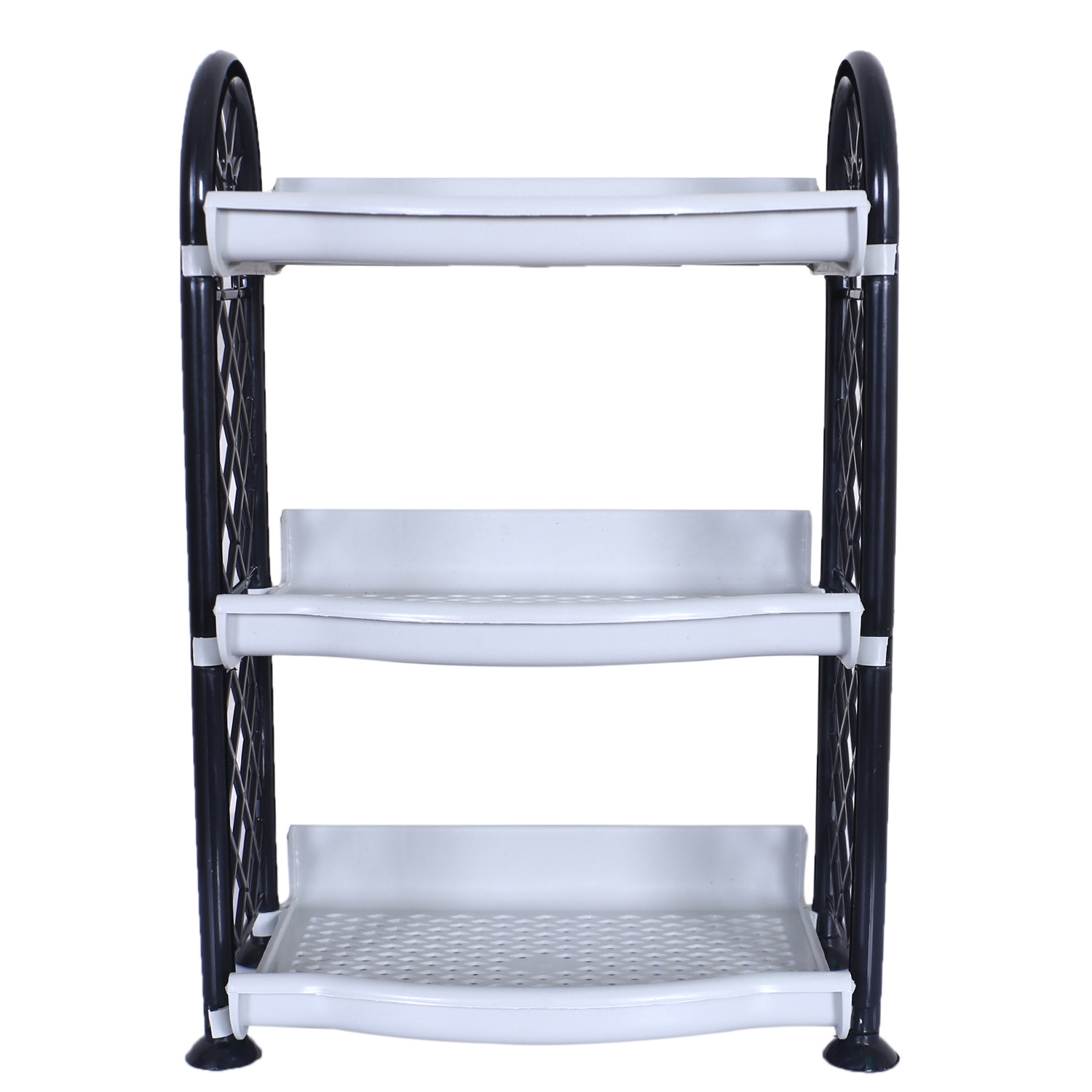 Kuber Industries Organising Rack|Unbreakable Plastic 3 Shelves Kitchen Storage Stand|Durable Wall Mounted Jar Kitchen Utensils Organizer,Pack of 2 (Gray & Yellow)