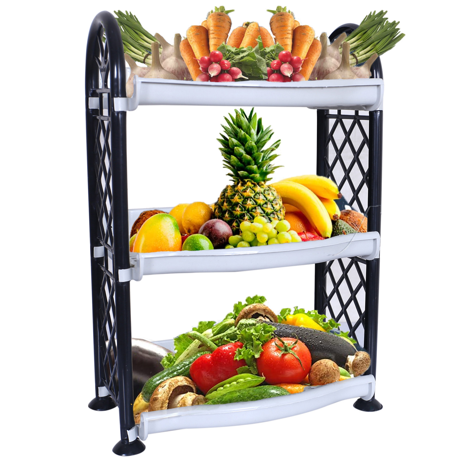 Kuber Industries Organising Rack|Unbreakable Plastic 3 Shelves Kitchen Storage Stand|Durable Wall Mounted Jar Kitchen Utensils Organizer,Pack of 2 (Red & Gray)