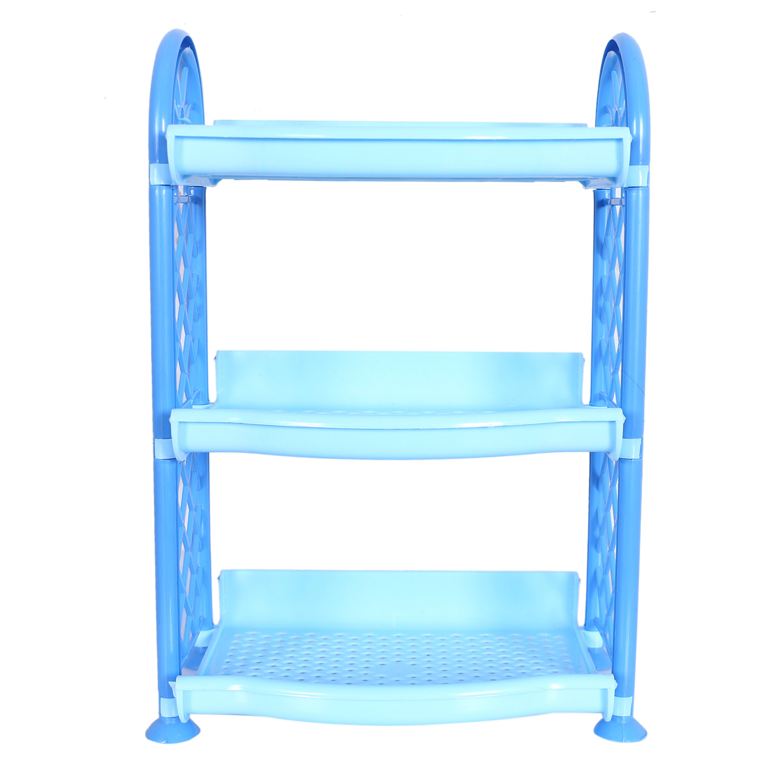 Kuber Industries Organising Rack|Unbreakable Plastic 3 Shelves Kitchen Storage Stand|Durable Wall Mounted Jar Kitchen Utensils Organizer,Pack of 2 (Blue & Gray)