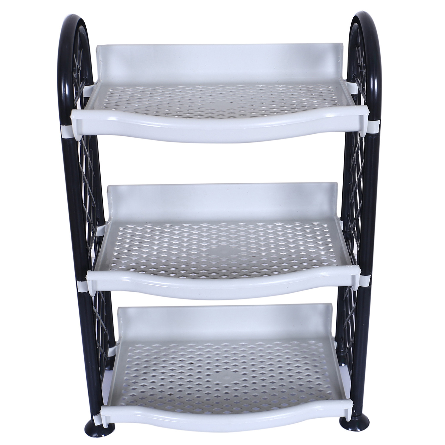 Kuber Industries Organising Rack|Unbreakable Plastic 3 Shelves Kitchen Storage Stand|Durable Wall Mounted Jar Kitchen Utensils Organizer,Pack of 2 (Blue & Gray)