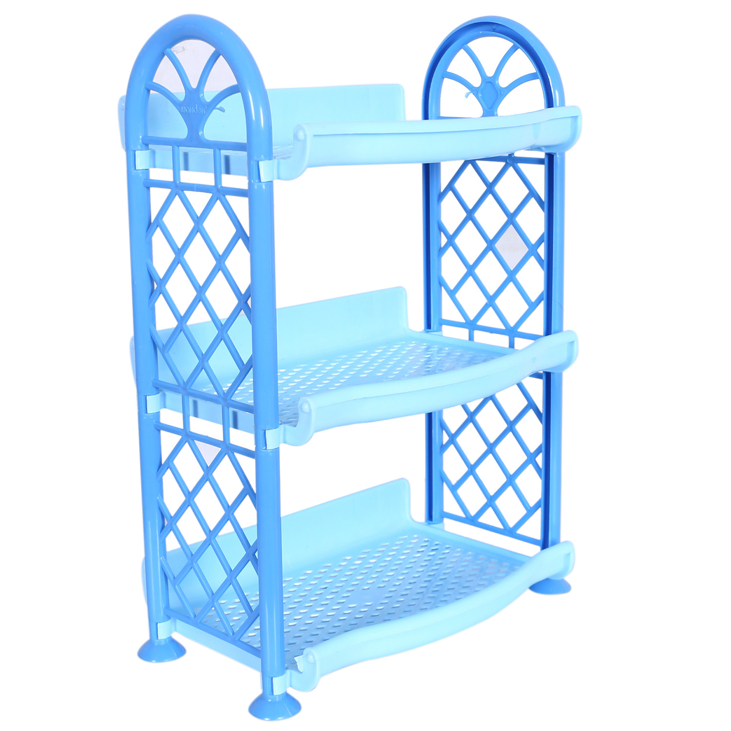 Kuber Industries Organising Rack|Unbreakable Plastic 3 Shelves Kitchen Storage Stand|Durable Wall Mounted Jar Kitchen Utensils Organizer,Pack of 2 (Blue & Gray)