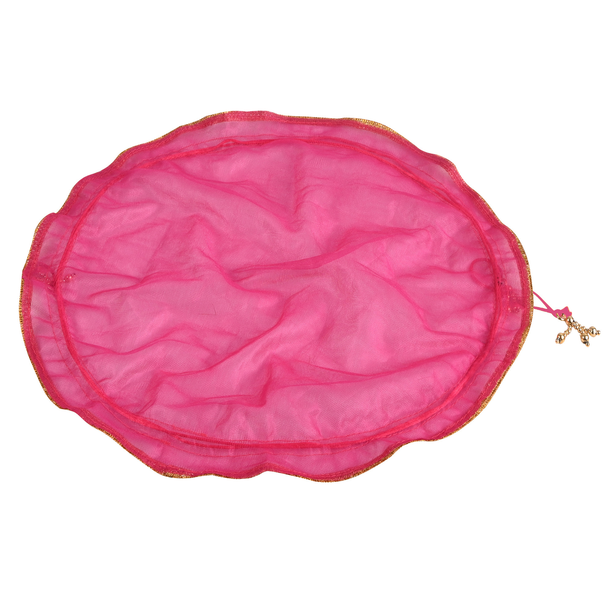 Kuber Industries Organza Double Layer 2 in 1 Shagun Pooja Thalposh Cover Cloth Potli  Wedding Gift Packaging Sagun Potli  Traditional Potli Bag  Thali Cover with Drawstring  Rani