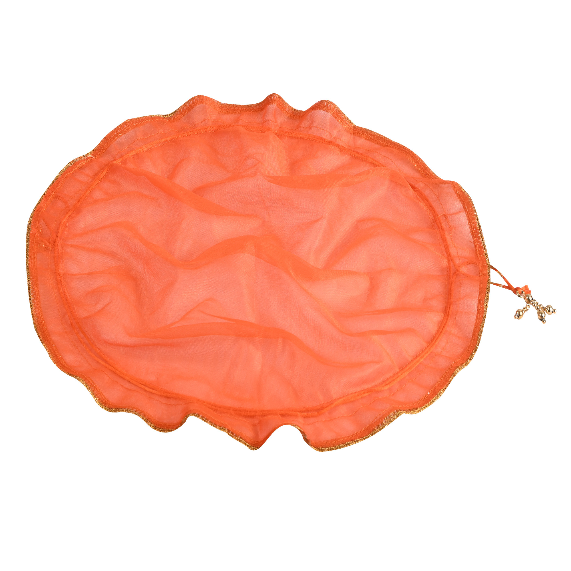 Kuber Industries Organza Double Layer 2 in 1 Shagun Pooja Thalposh Cover Cloth Potli  Wedding Gift Packaging Sagun Potli  Traditional Potli Bag  Thali Cover with Drawstring  Orange