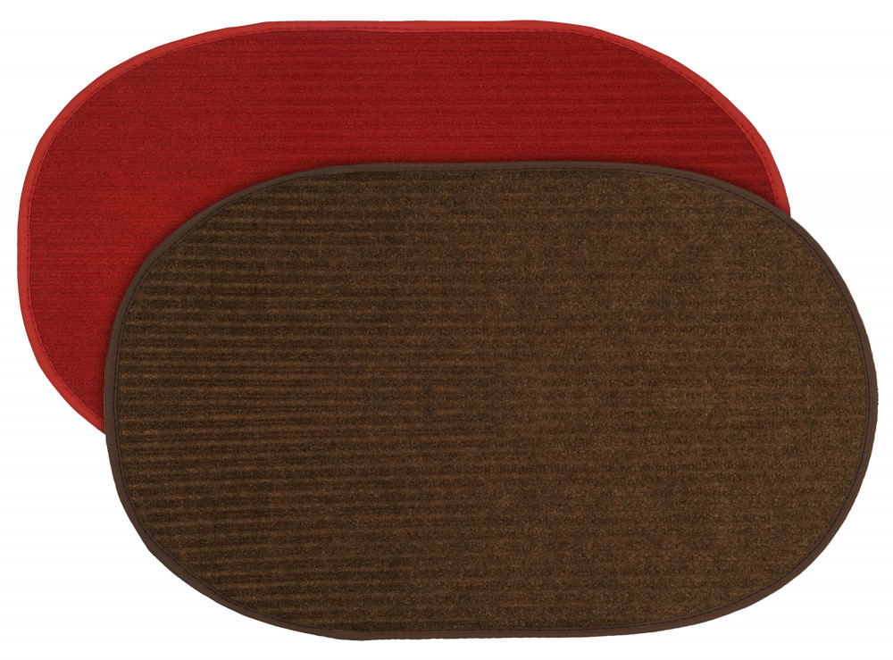 Kuber Industries Oval Shape Durable Microfiber Door Mat, Heavy Duty Doormat, Indoor Outdoor, Easy Clean, Waterproof, Low-Profile Mats for Entry, Patio, Garage (Set Of 2,14&#039;&#039; x 23&#039;&#039;,Red &amp; Brown)-KUBMRT12105