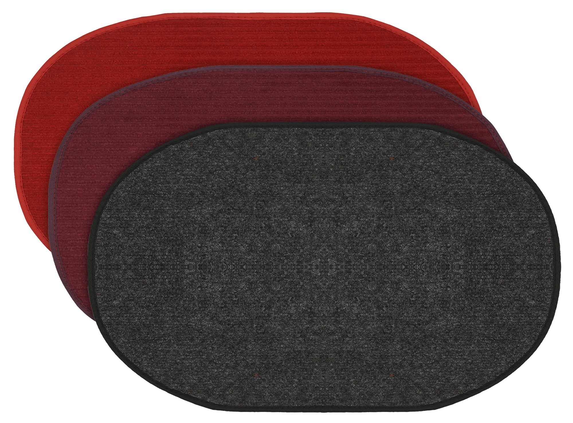 Kuber Industries Oval Shape Durable Microfiber Door Mat, Heavy Duty Doormat, Indoor Outdoor, Easy Clean, Waterproof, Low-Profile Mats for Entry, Patio, Garage (Set Of 3,14'' x 23'',Red & Maroon & Grey)-KUBMRT12129