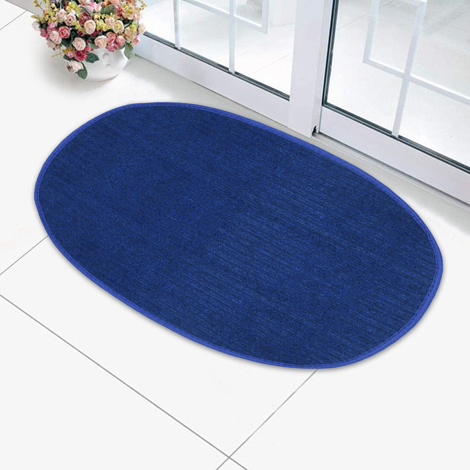 Kuber Industries Oval Shape Durable Microfiber Door Mat, Heavy Duty Doormat, Indoor Outdoor, Easy Clean, Waterproof, Low-Profile Mats for Entry, Patio, Garage (Set Of 3,14'' x 23'',Maroon & Green & Blue)-KUBMRT12137