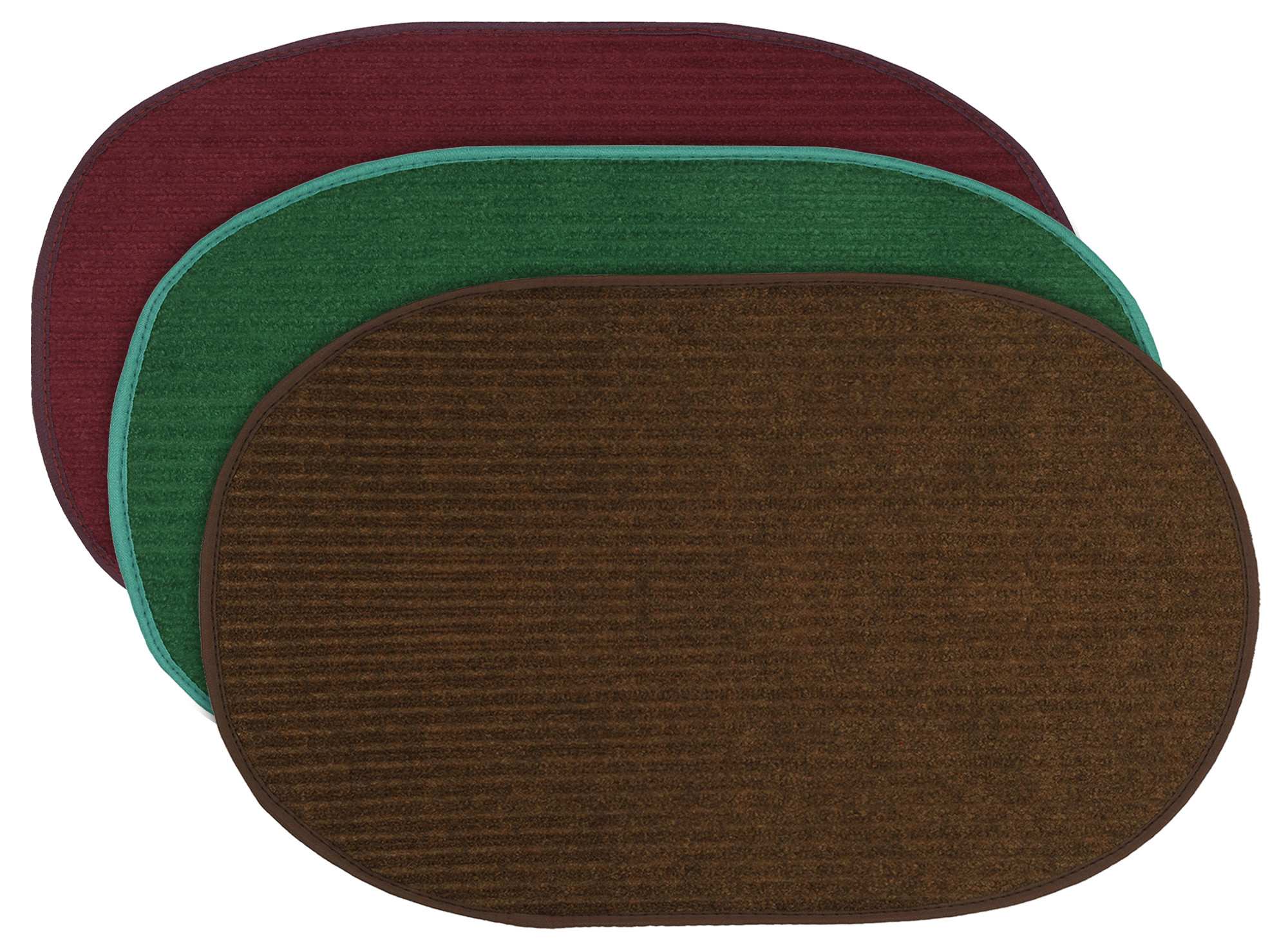 Kuber Industries Oval Shape Durable Microfiber Door Mat, Heavy Duty Doormat, Indoor Outdoor, Easy Clean, Waterproof, Low-Profile Mats for Entry, Patio, Garage (Set Of 3,14'' x 23'',Maroon & Green & Brown)-KUBMRT12139
