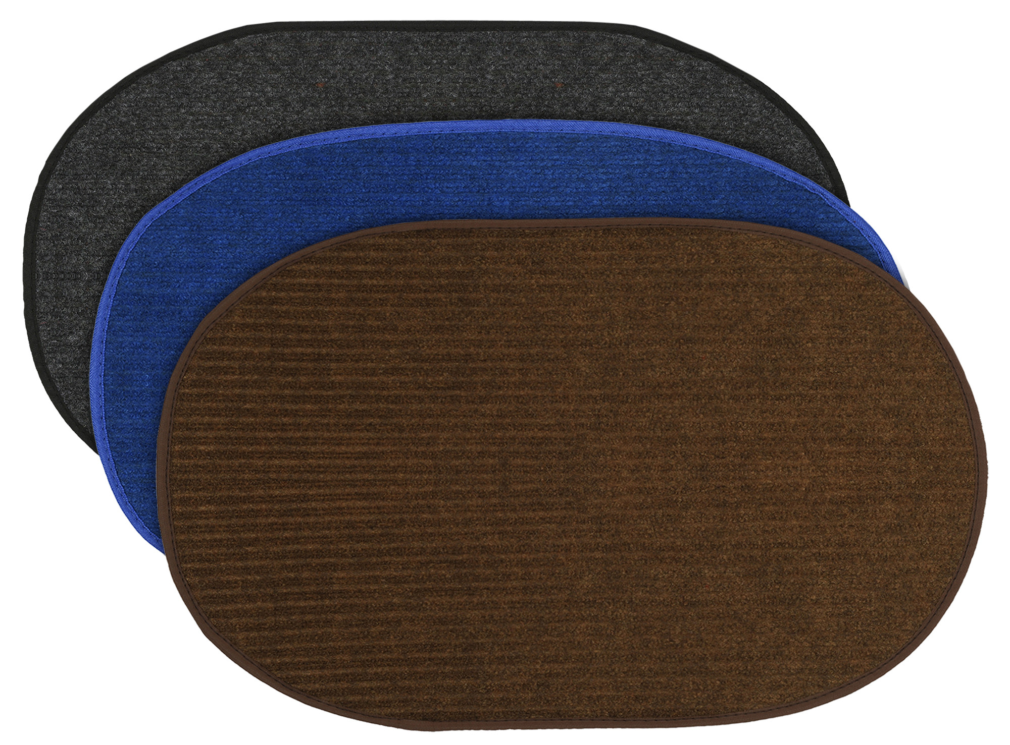 Kuber Industries Oval Shape Durable Microfiber Door Mat, Heavy Duty Doormat, Indoor Outdoor, Easy Clean, Waterproof, Low-Profile Mats for Entry, Patio, Garage (Set Of 3,14'' x 23'',Grey & Blue & Brown)-KUBMRT12145