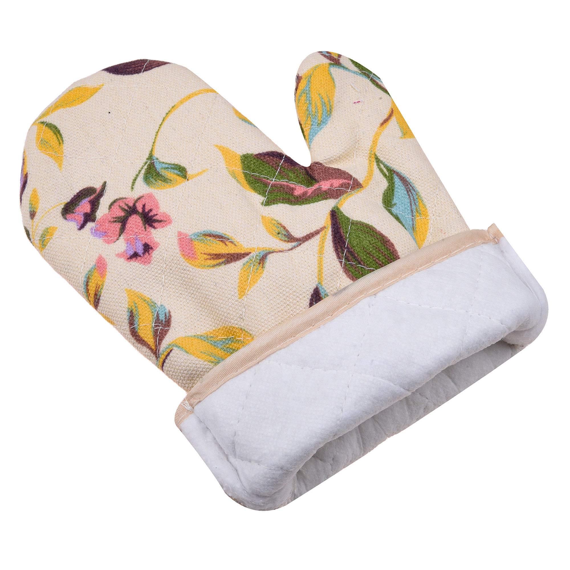 Kuber Industries Oven Mitts | Kitchen Gloves | Microwave Oven Gloves | Leaf Print Hanging Loop Oven Gloves | Insulated Gloves for Oven | Heat Resistant |Cream