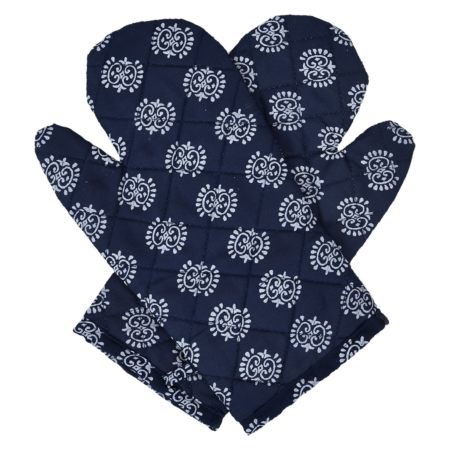 Kuber Industries Oven Mitts | Polyester Microwave Oven Gloves | Printed Hanging Loop Kitchen Oven Gloves | Heat Resistant Gloves For Kitchen | 1 Pair | Blue