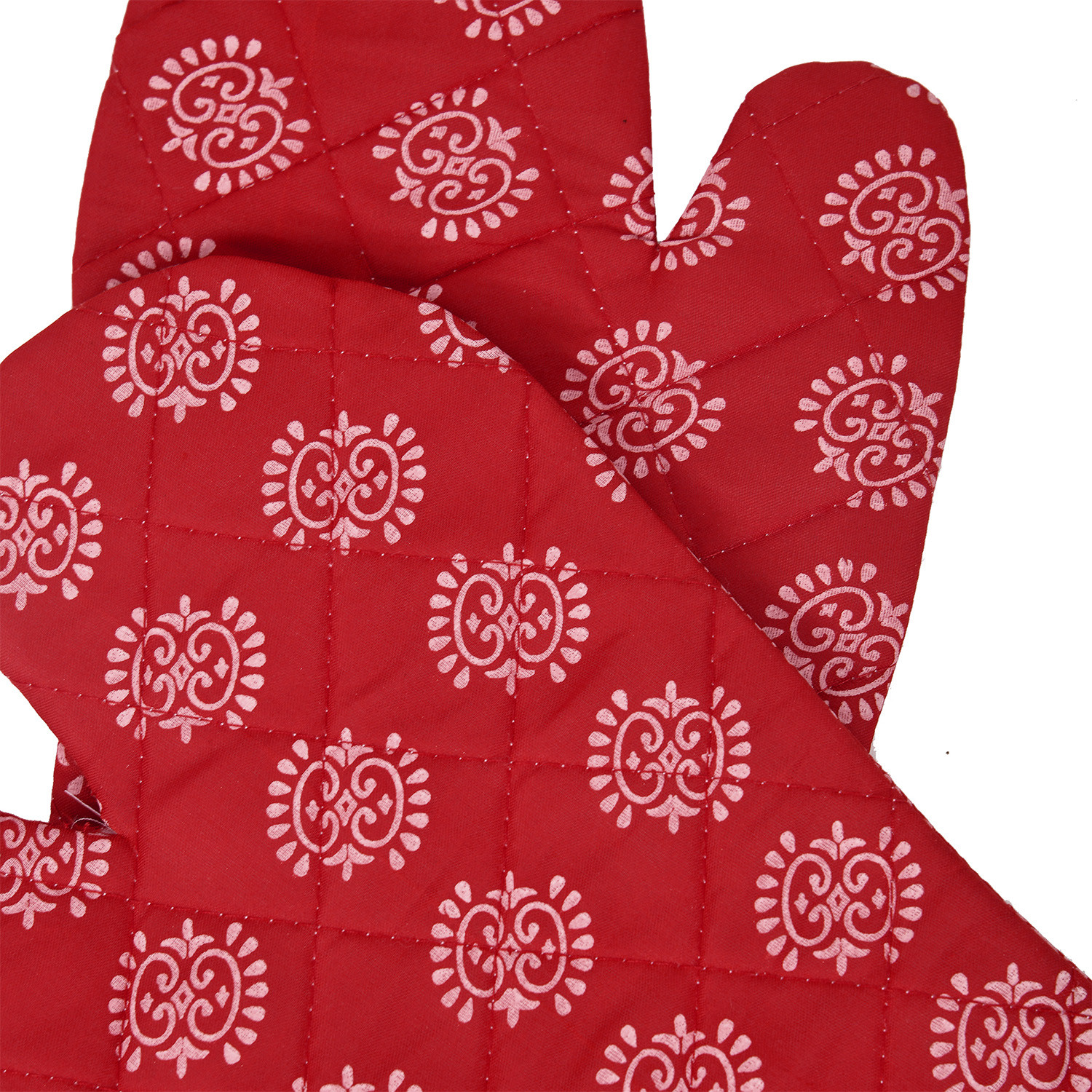 Kuber Industries Oven Mitts | Polyester Microwave Oven Gloves | Printed Hanging Loop Kitchen Oven Gloves | Heat Resistant Gloves For Kitchen | 1 Pair | Maroon